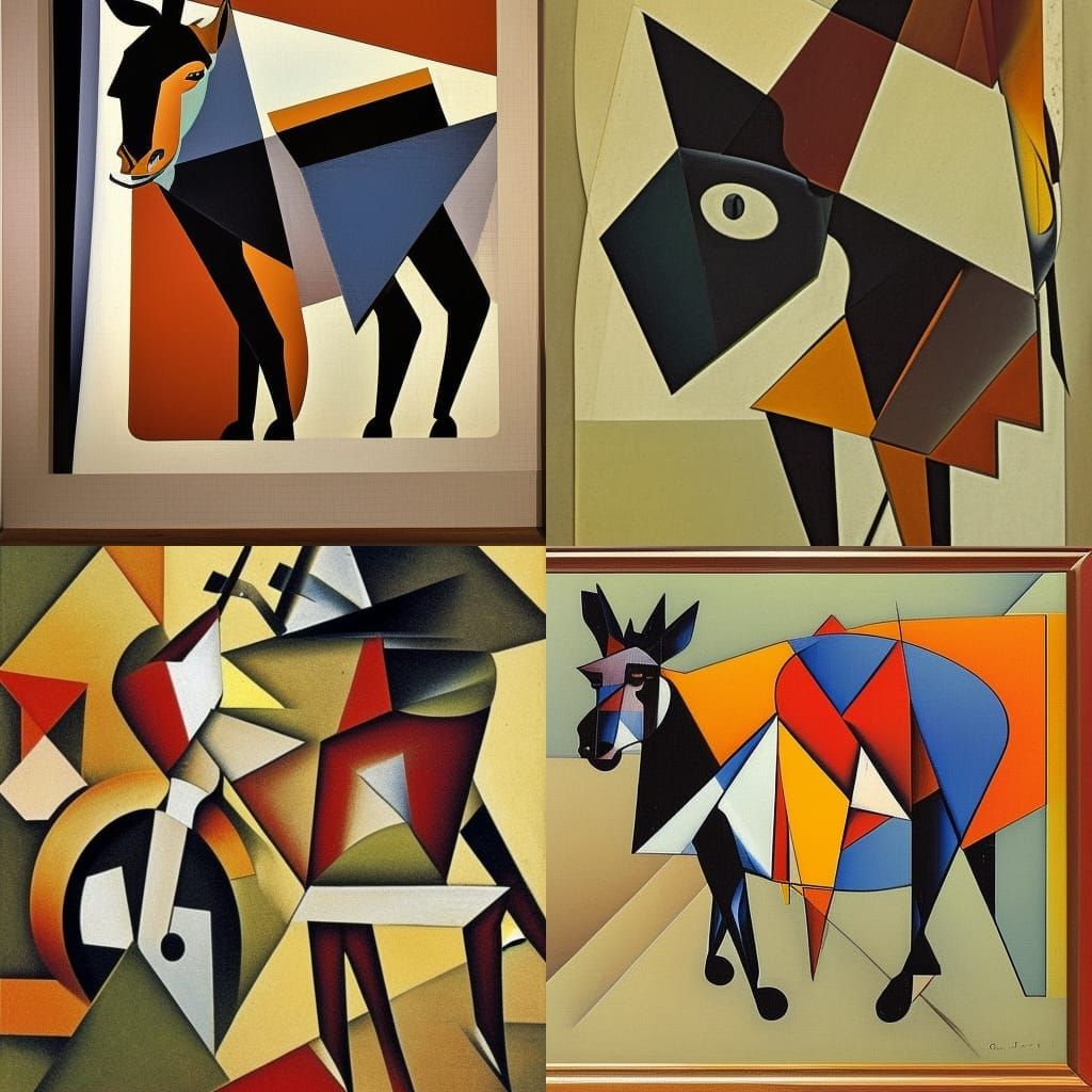 Donkey on Bicycle: Abstract Cubism Style