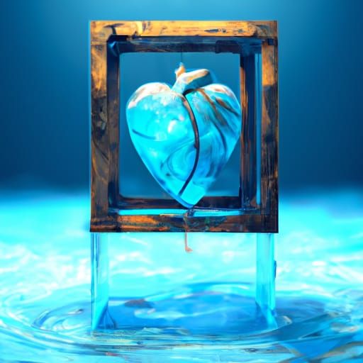 Human Heart Encased in Glass Cube: Fantasy Art