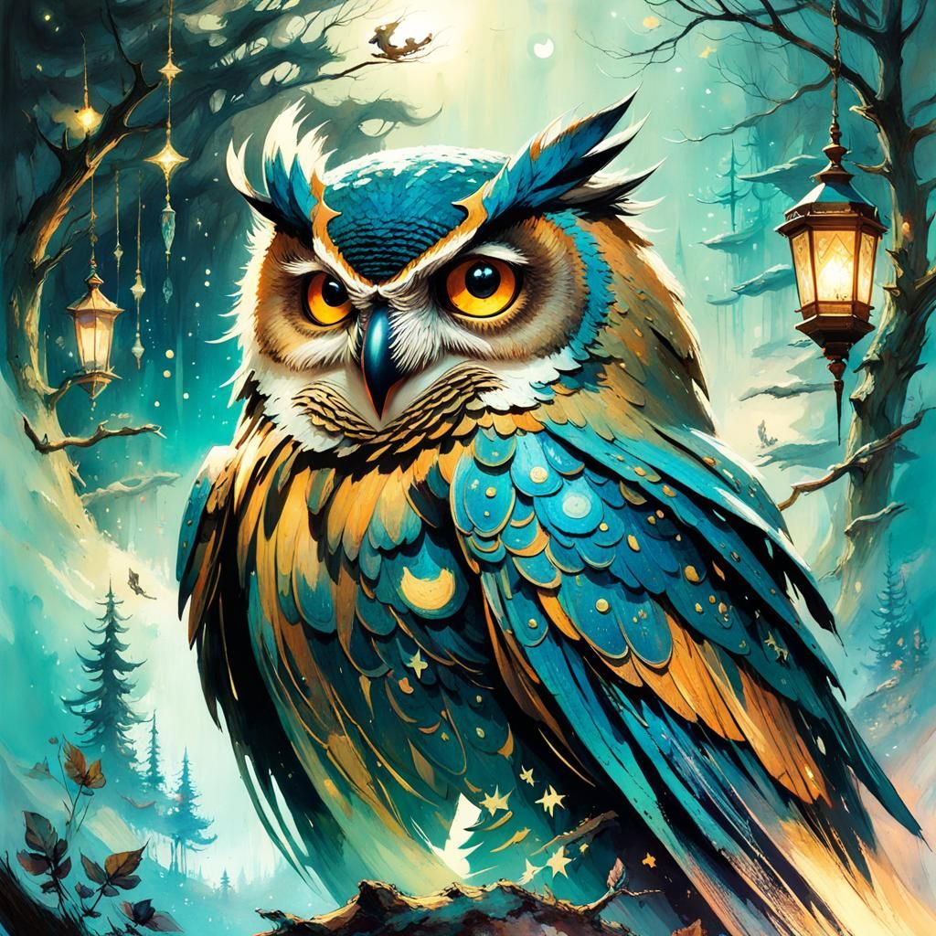 Starlight Magician's Dream in Watercolor Art