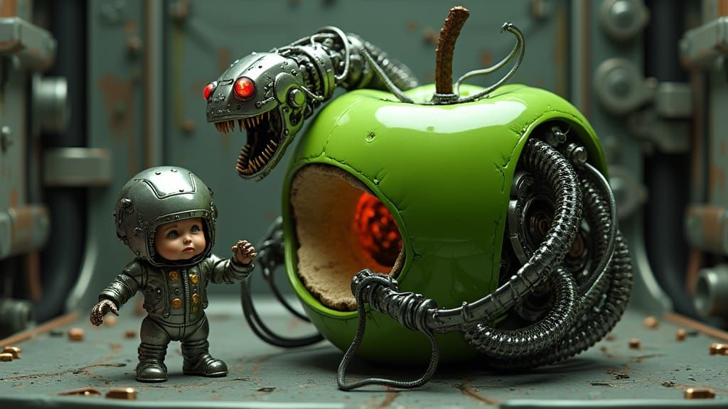 Mechanical Marvels: Courageous Child Confronts Metal Worm