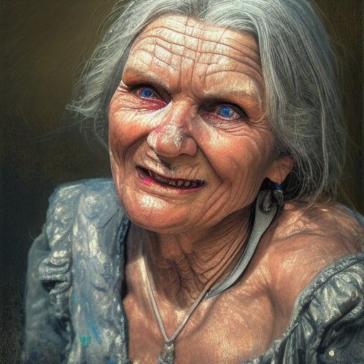 Old Witcher Woman: Hyperdetailed Oil Painting