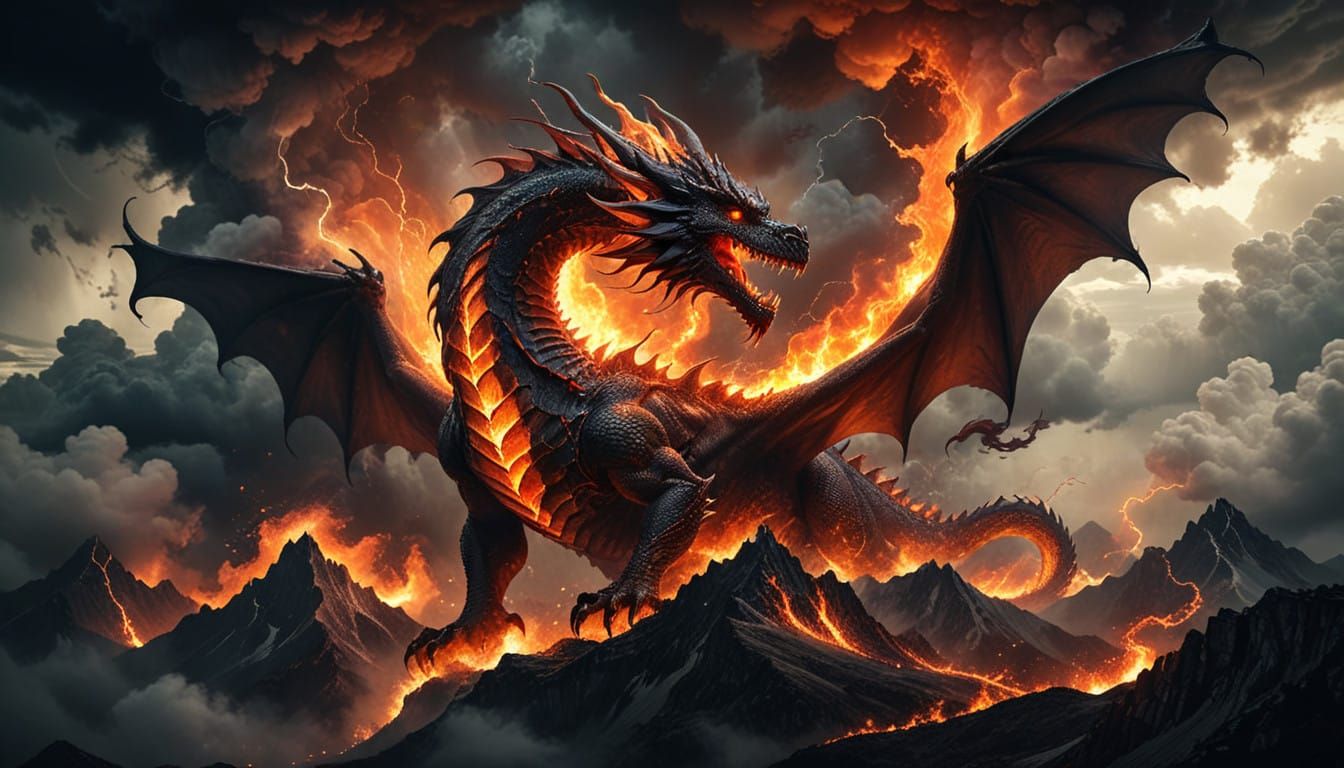 Dragon Unleashes Fiery Fury Amidst Dark Fantasy Landscape