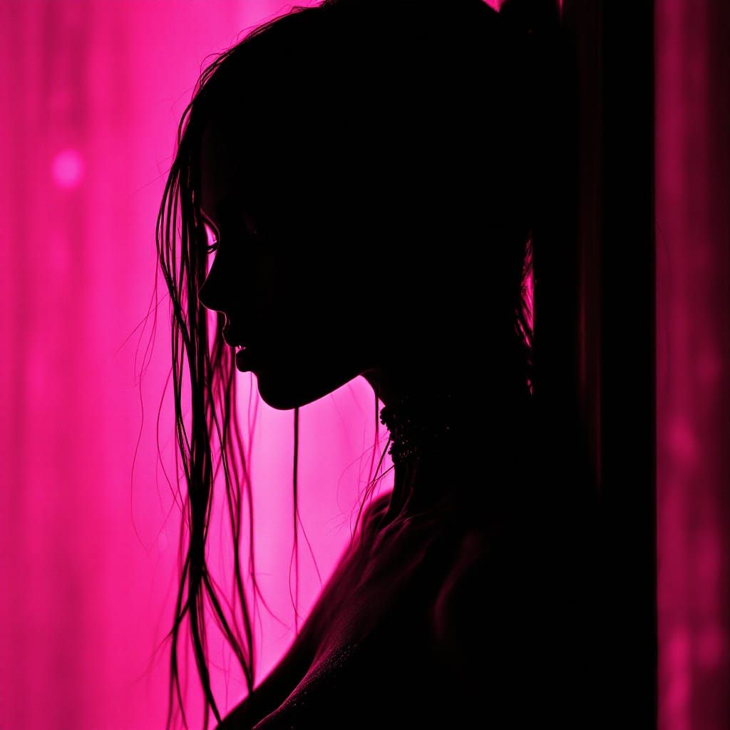 Elven Pole Dancer Silhouette in Dark Pink Shadows