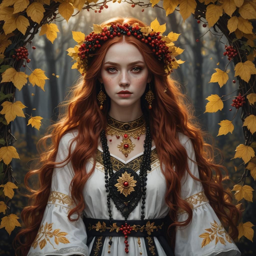 Fantasy Girl Portrait in Ukrainian Dress, Rutkowski Style