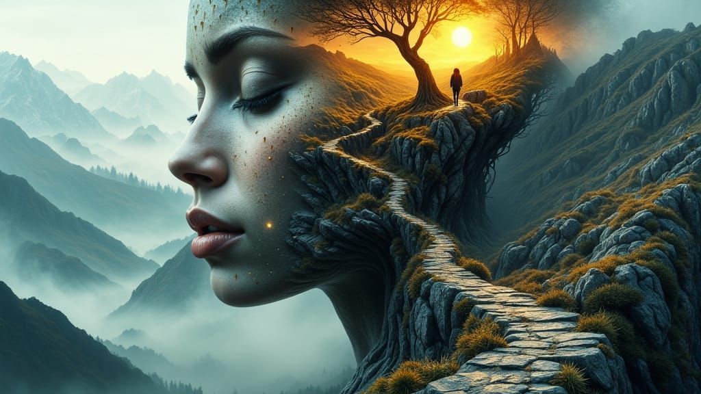 Ethereal Double-Exposure Portrait of a Woman in a Celestial ...