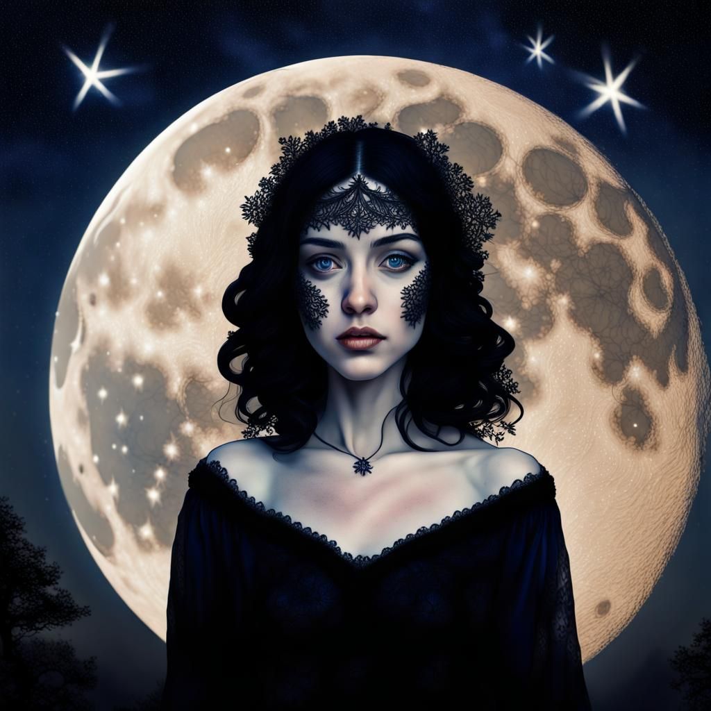 Mystical Elegance: Corsica's Black Lace Mask under the Moonl...