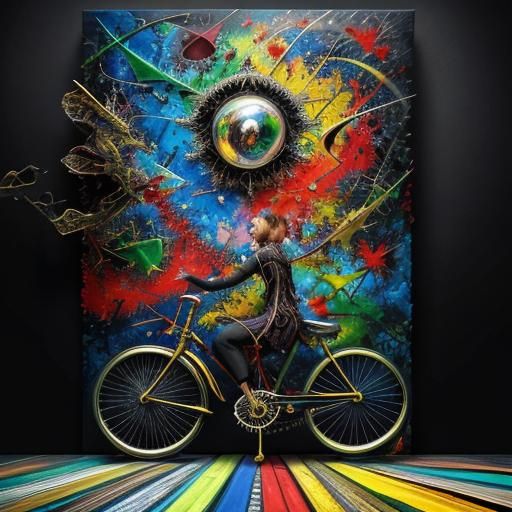 Penny-Farthing Bicycle at Traffic Light in Expressionist Sty...