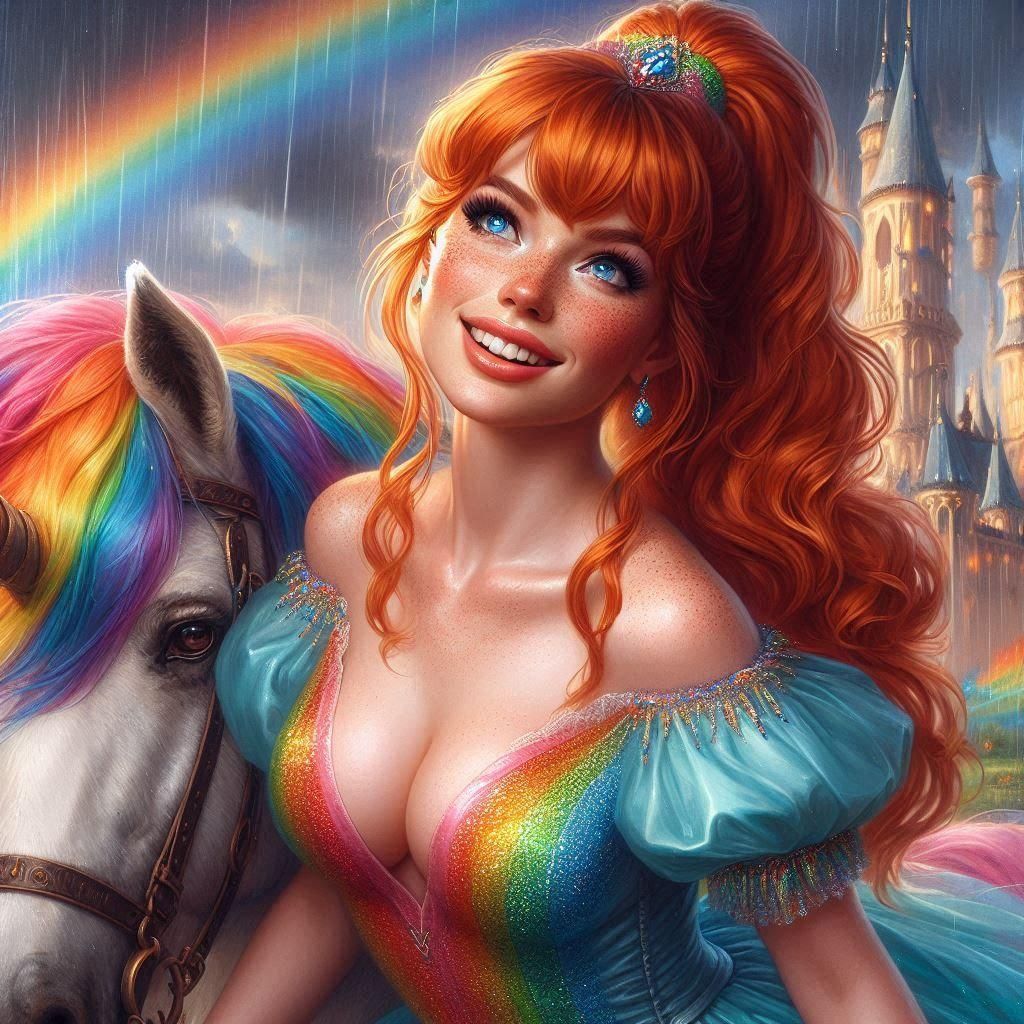 Rainbow Brite in Whimsical 80s Style Landscape