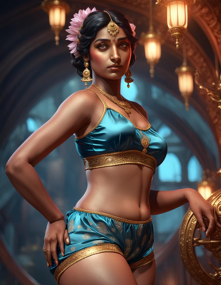 Curvy Indian Beauty in Satin Bloomer: Dark Fantasy Art
