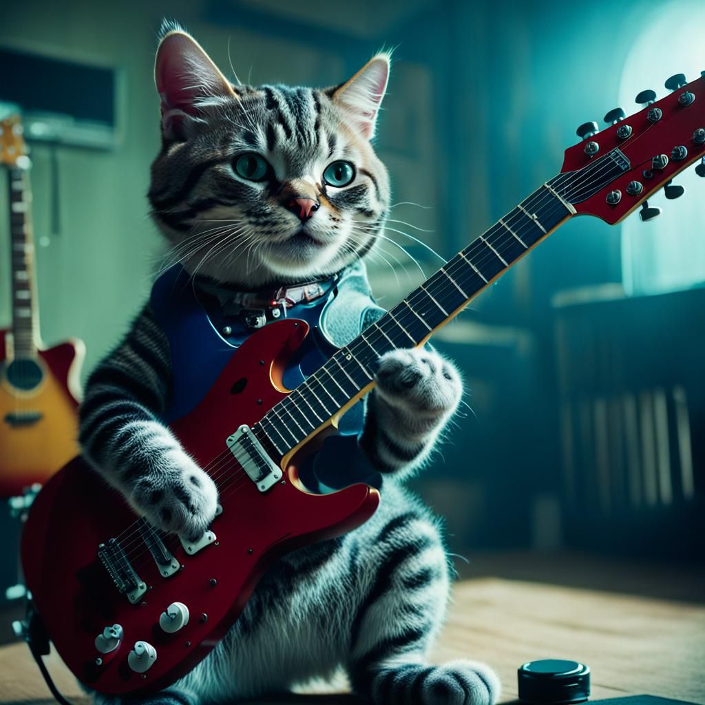 Cute Cat Rocking Out with Electric Guitar