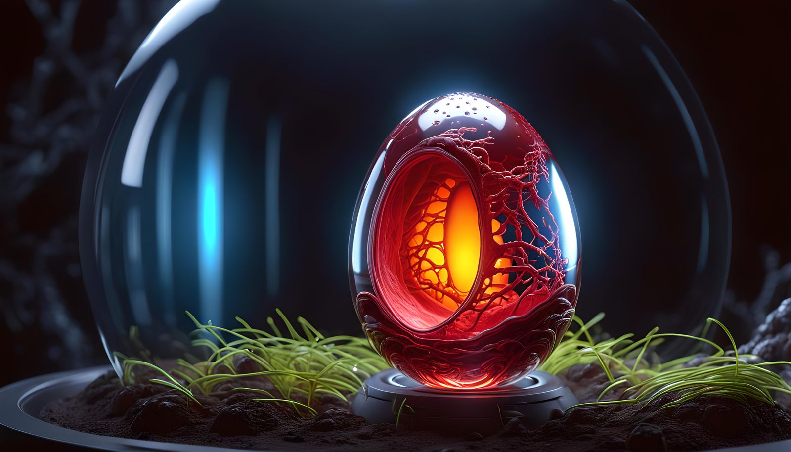 Alien Embryo in Transparent Egg, Photorealistic Style