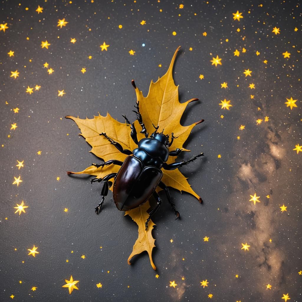 Rhinoceros Beetle Among Stars: Macro Photography