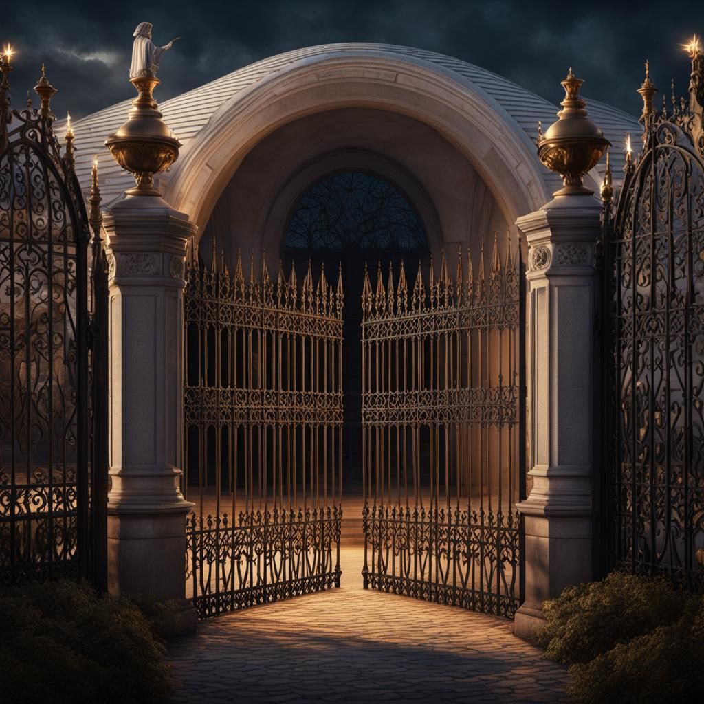 Pearly Gates as Picket Fence in Dramatic Lighting
