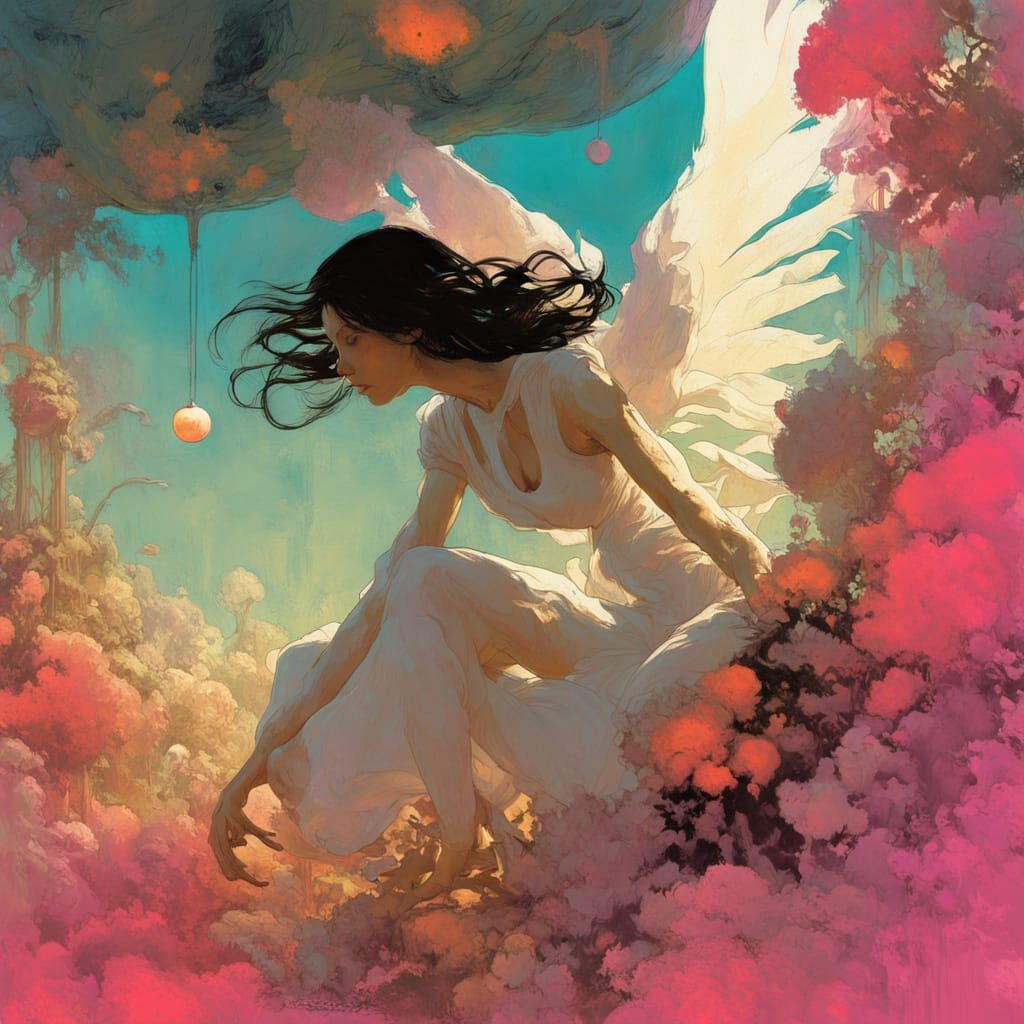 Ethereal Dreamer in a Neon Surreal Garden