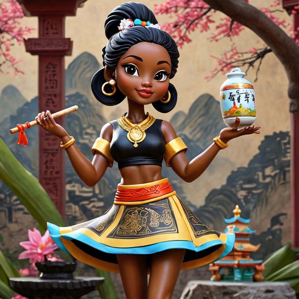 Gorgeous ebony girl shiny cast plastic bobblehead Quan Yin i...