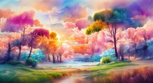 Surreal Watercolour Sunset in Ethereal Pastel Hues