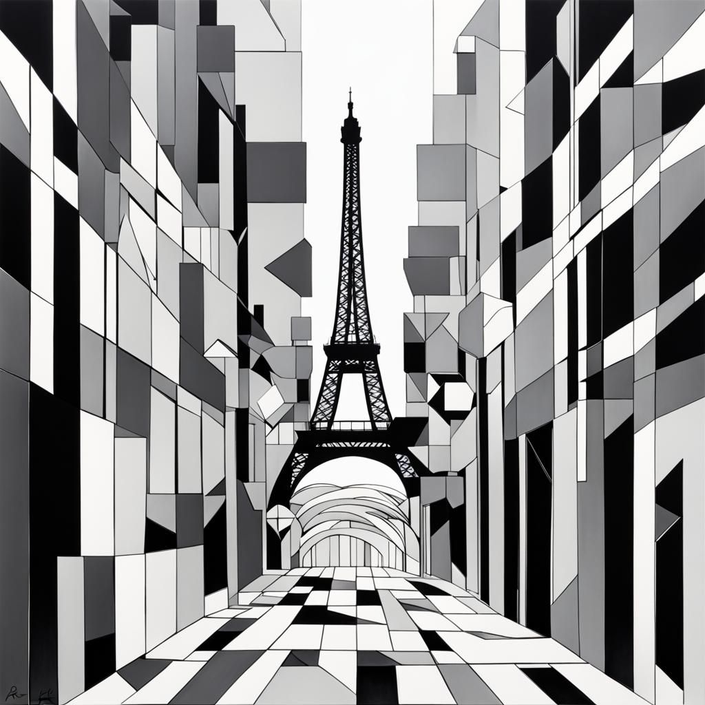 Monochromatic Geometric Winter in Paris Abstract Art