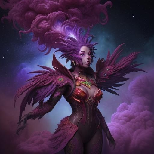 Space Chicken Nebula with Red and Purple Smoke