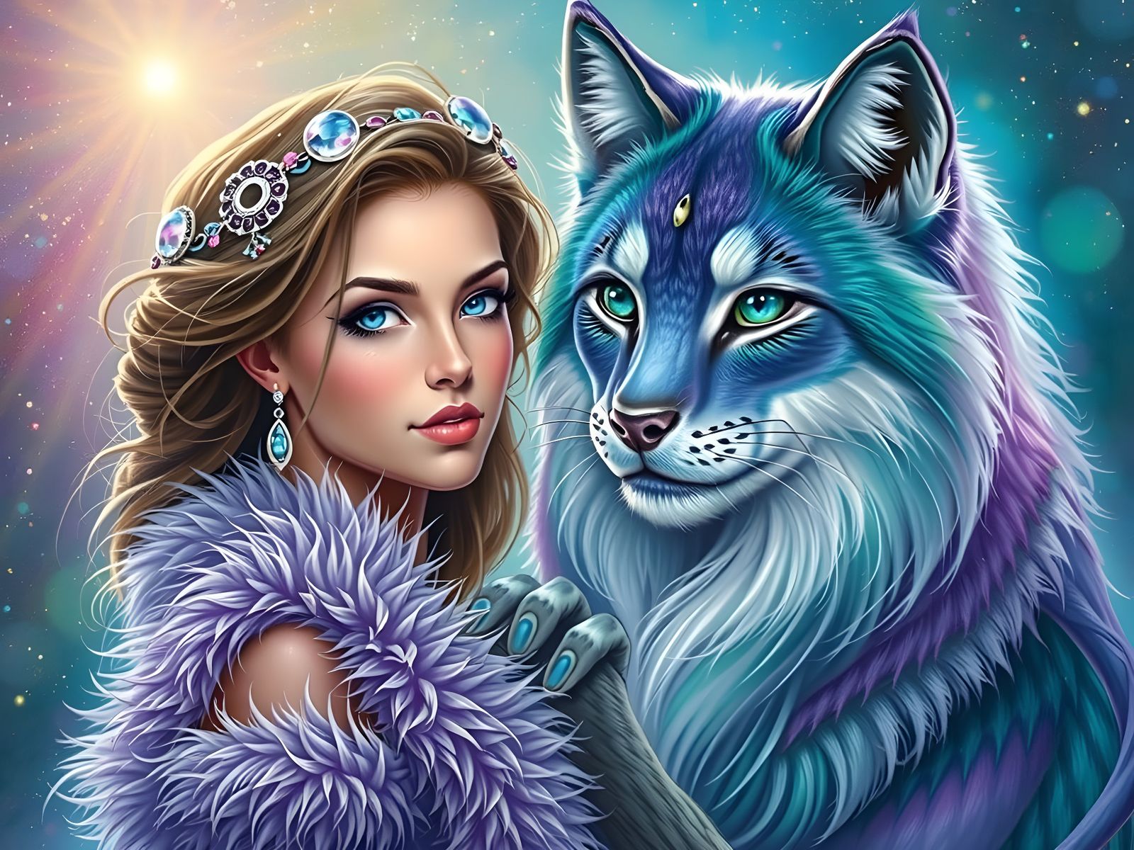 Whimsical Fur Fantasy Scene in Vibrant Colors