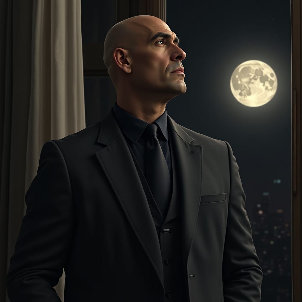 Elegant Egyptian Gentleman Lost in Moonlit Contemplation