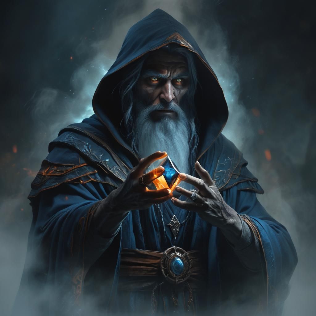 Sorcerer Reaching for Cursed Diamond, Dark Fantasy Art