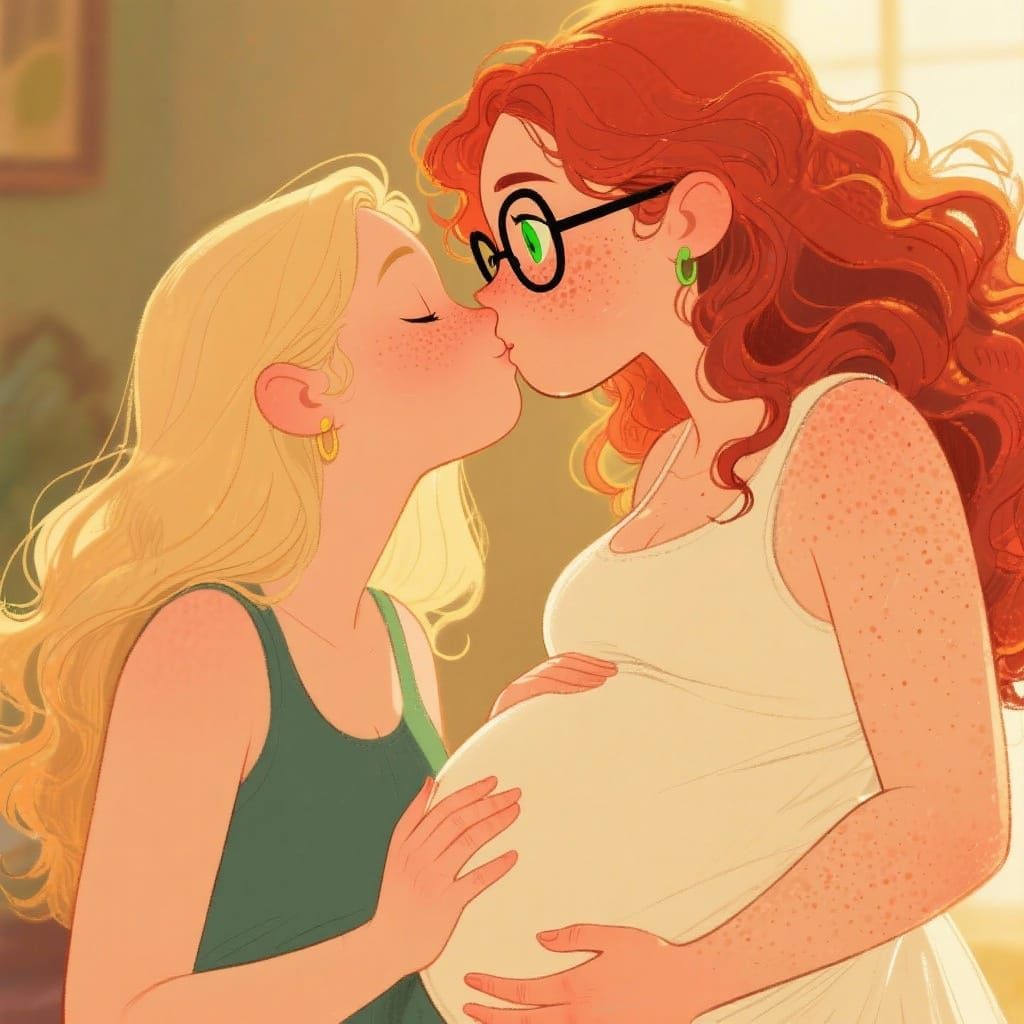 Pregnant Couple: Romantic Scene in Art Nouveau Style