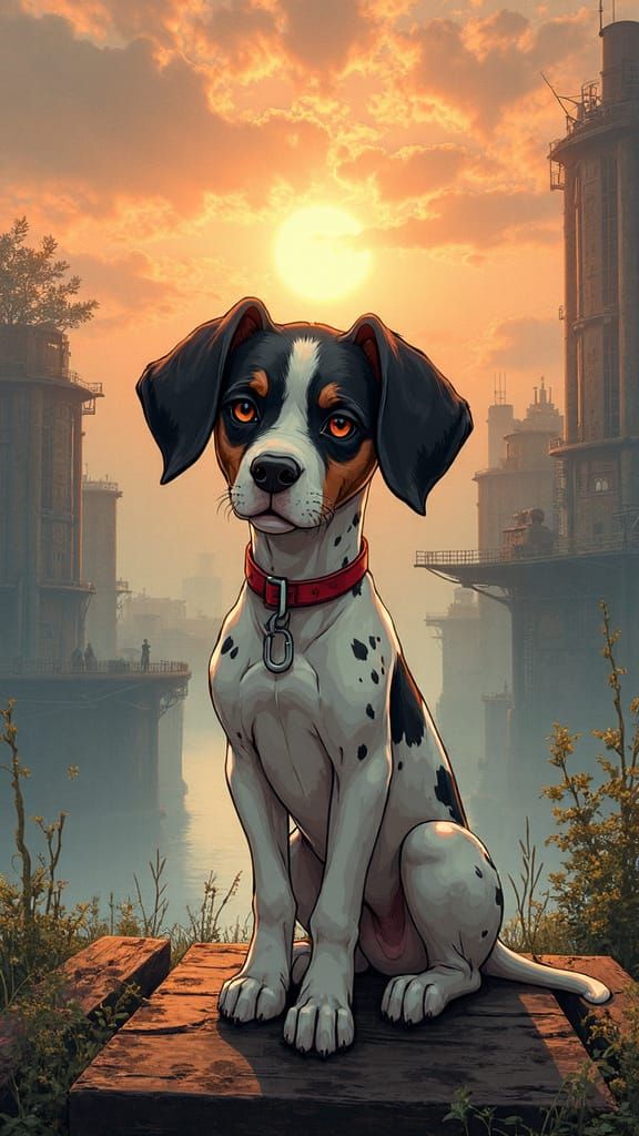 Confident Black Dog in Hyperrealistic Anime Style