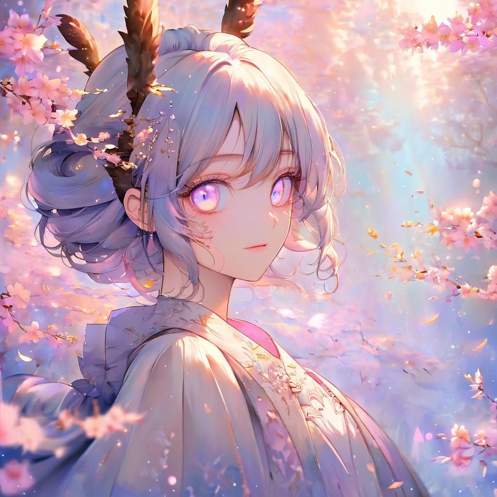 Whimsical Anime Portrait of a Dreamy Girl in a Pastel Waterc...