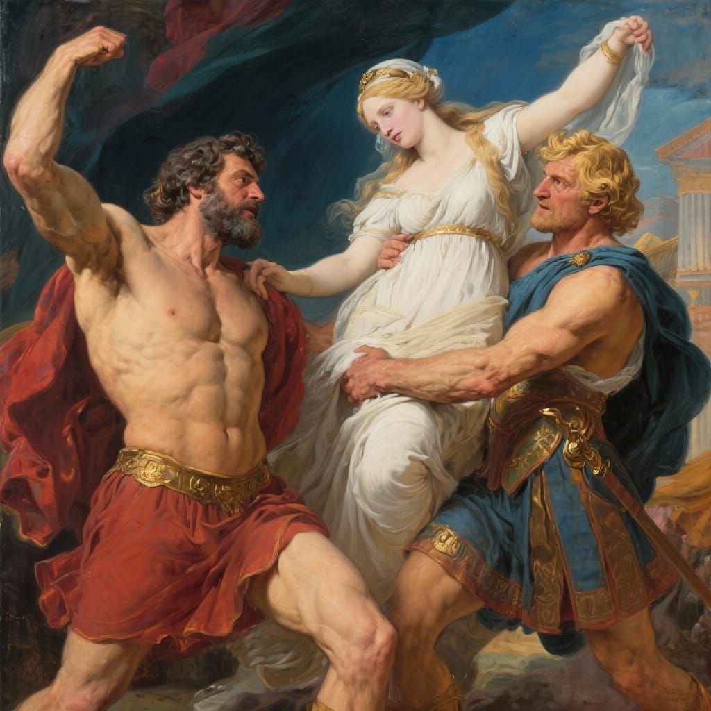 Greek Kings Abduct Helen of Troy in Classical Painting Style