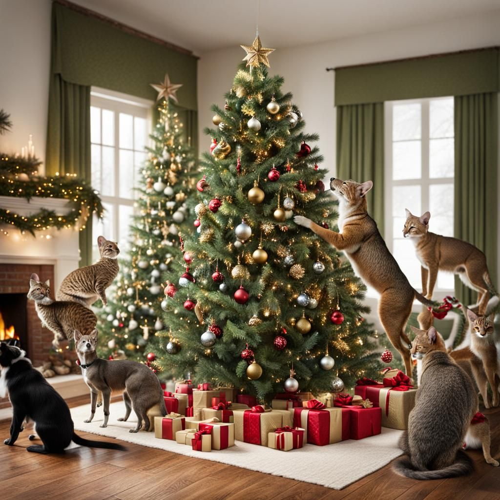 Animals Decorating Christmas Tree in Celebration