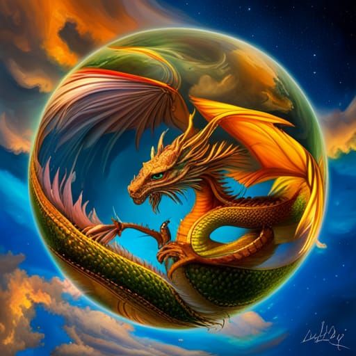 Dragon in Glass Sphere: Hyperrealistic Digital Art