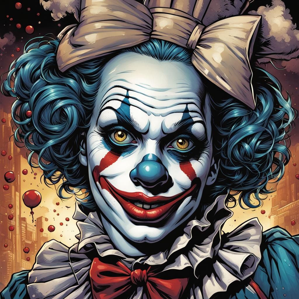Female Clown in Comic Book Art Style