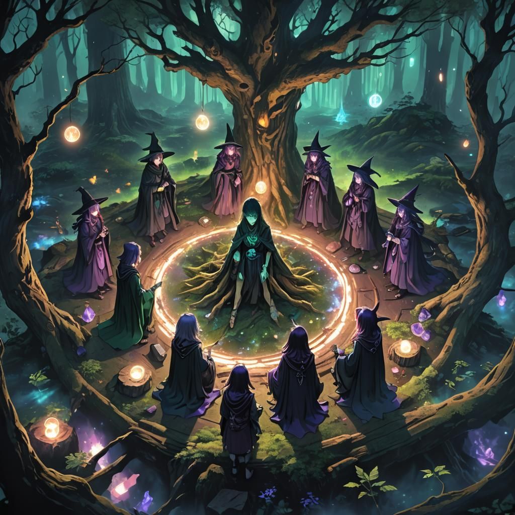Witches Circle in Mystical Forest, Anime Concept Art