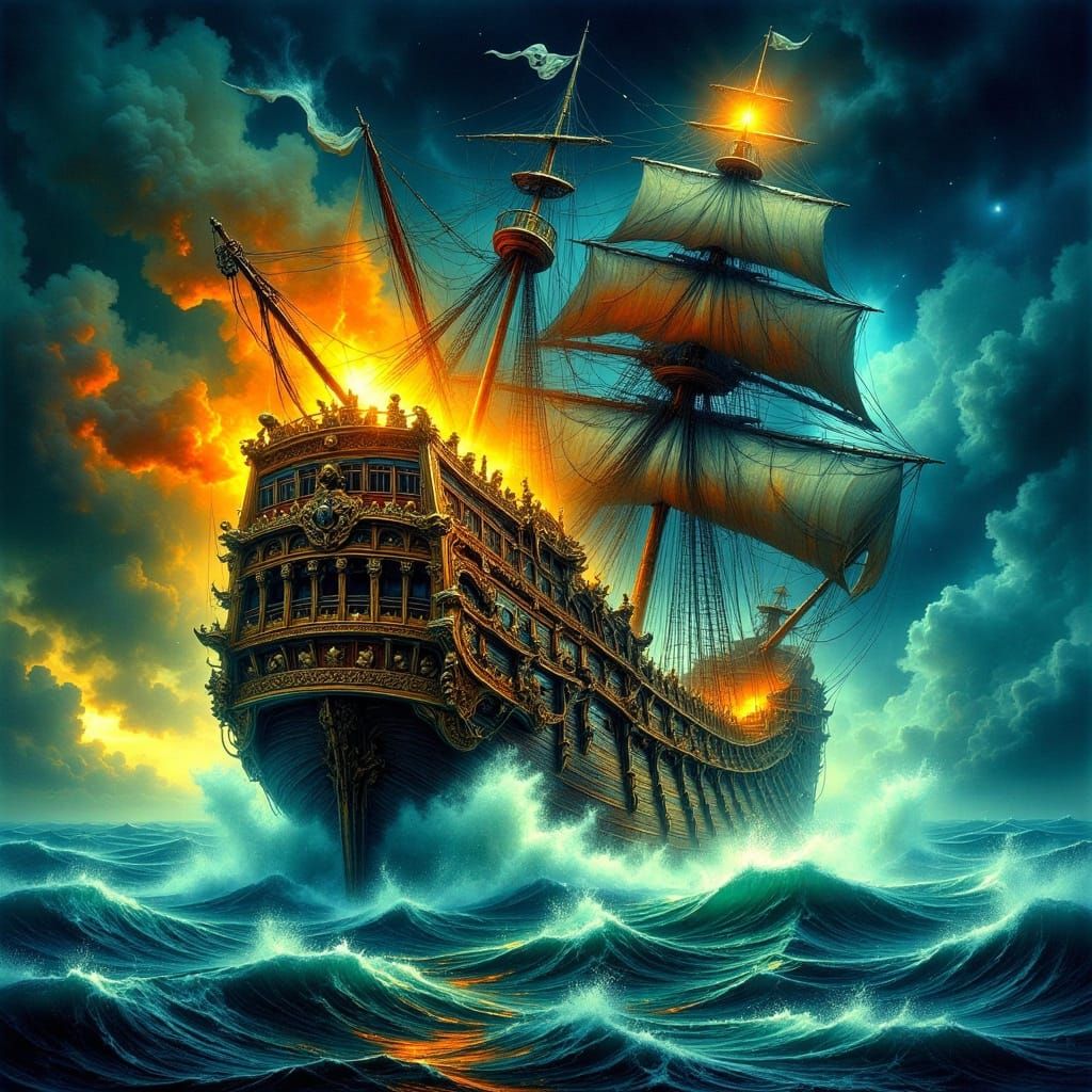 Majestic Pirate Ship in Turbulent Seas