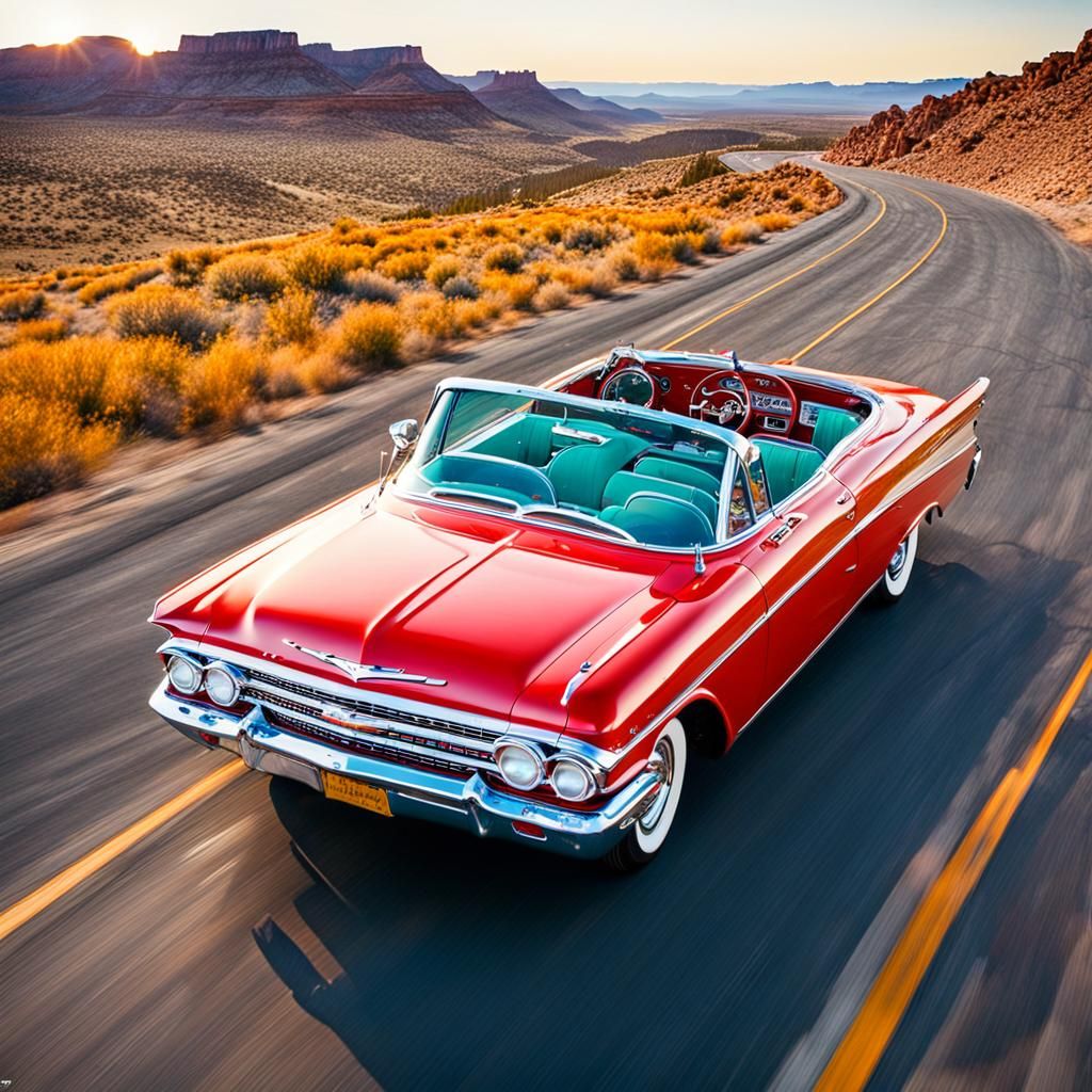 Classic Chevy Convertible on Route 66