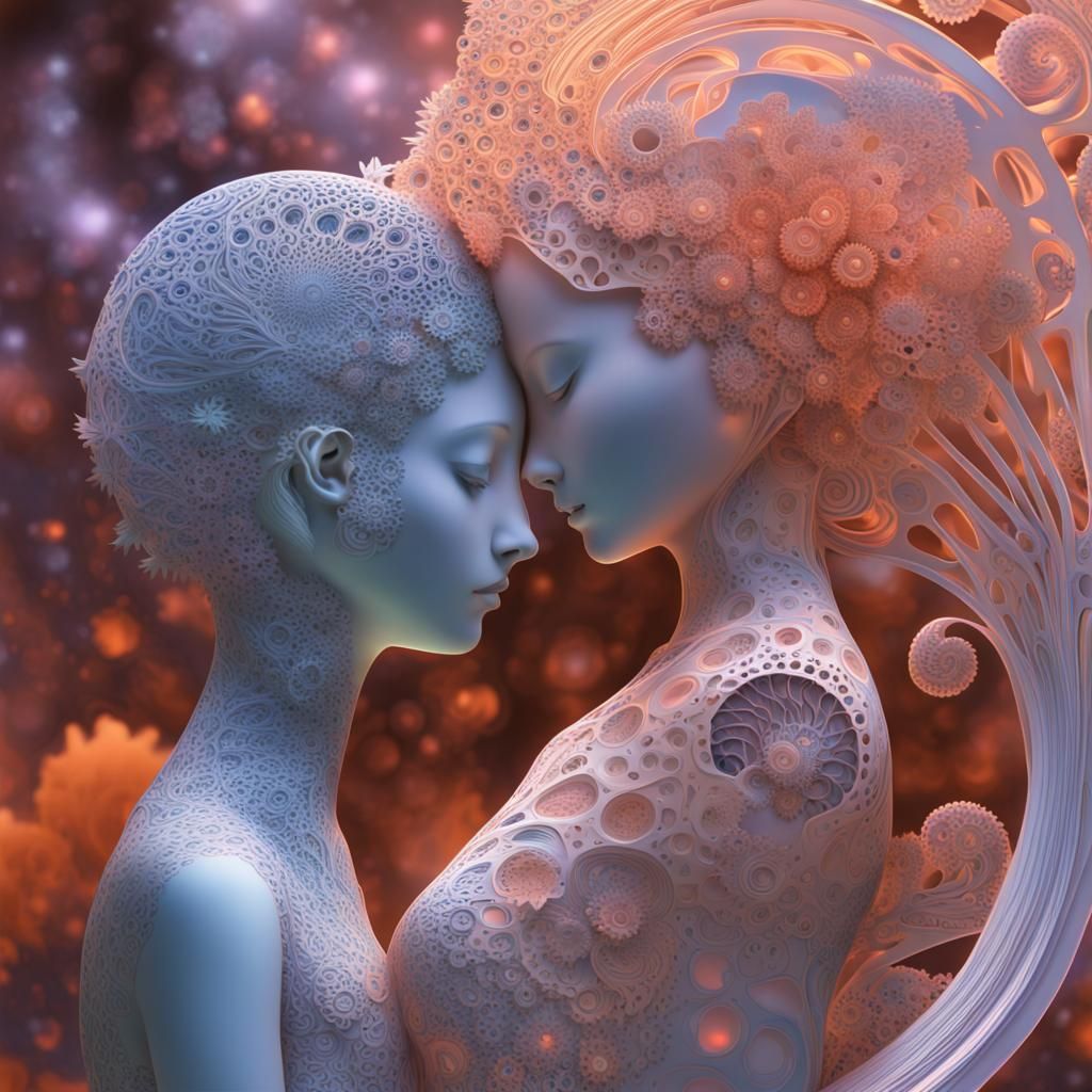 Opalescent Nautilus Sculpture with Fractal Details