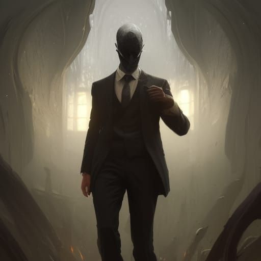 Faceless Demon in Suit: Dark Fantasy Art