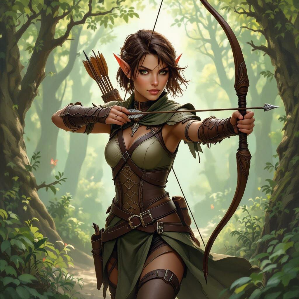Wood Elf Rogue in Forest, Earthy Tones