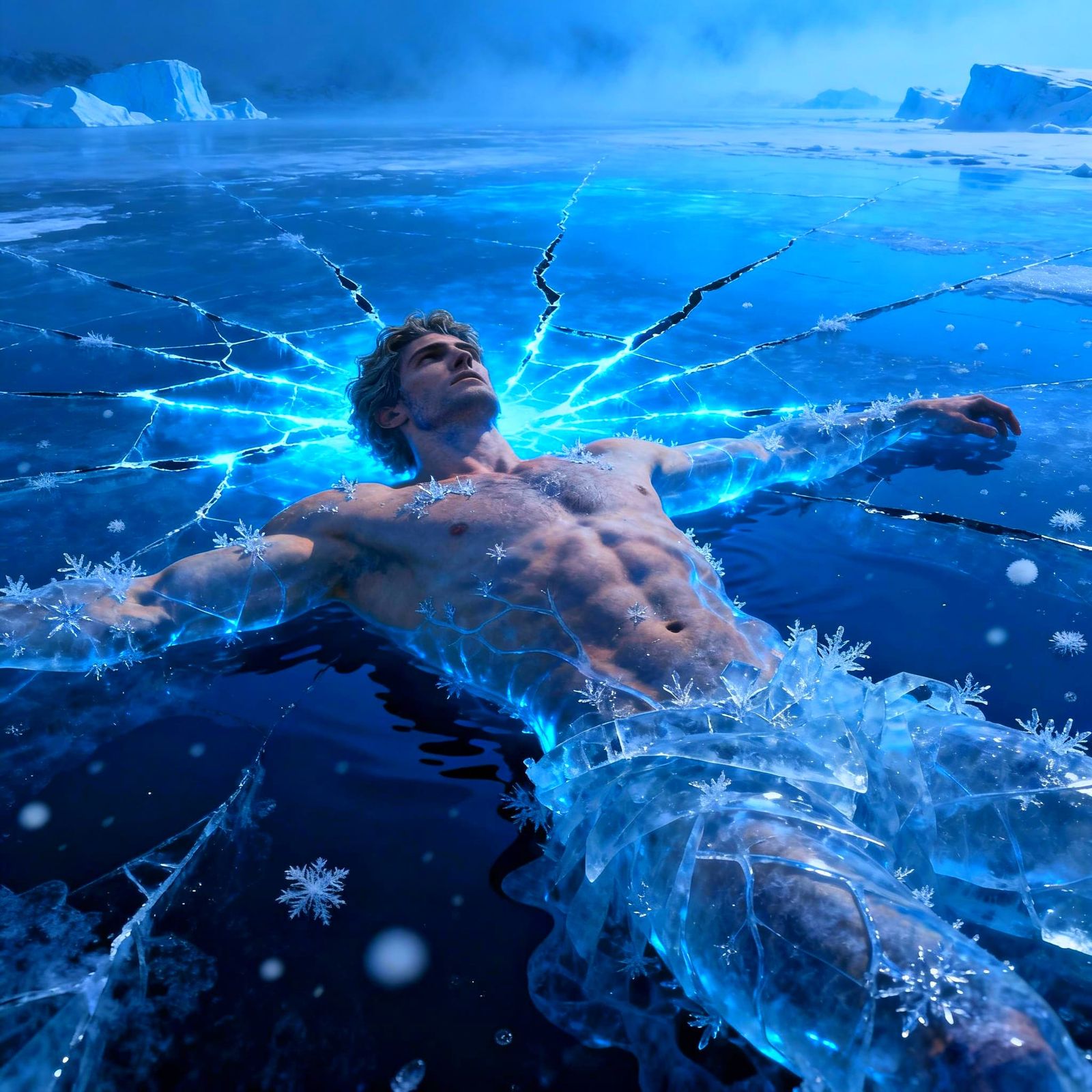 Muscular Greek Hero Theseus Trapped in Ice