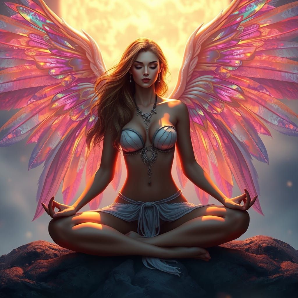 Mystical Winged Goddess in Serene Contemplation