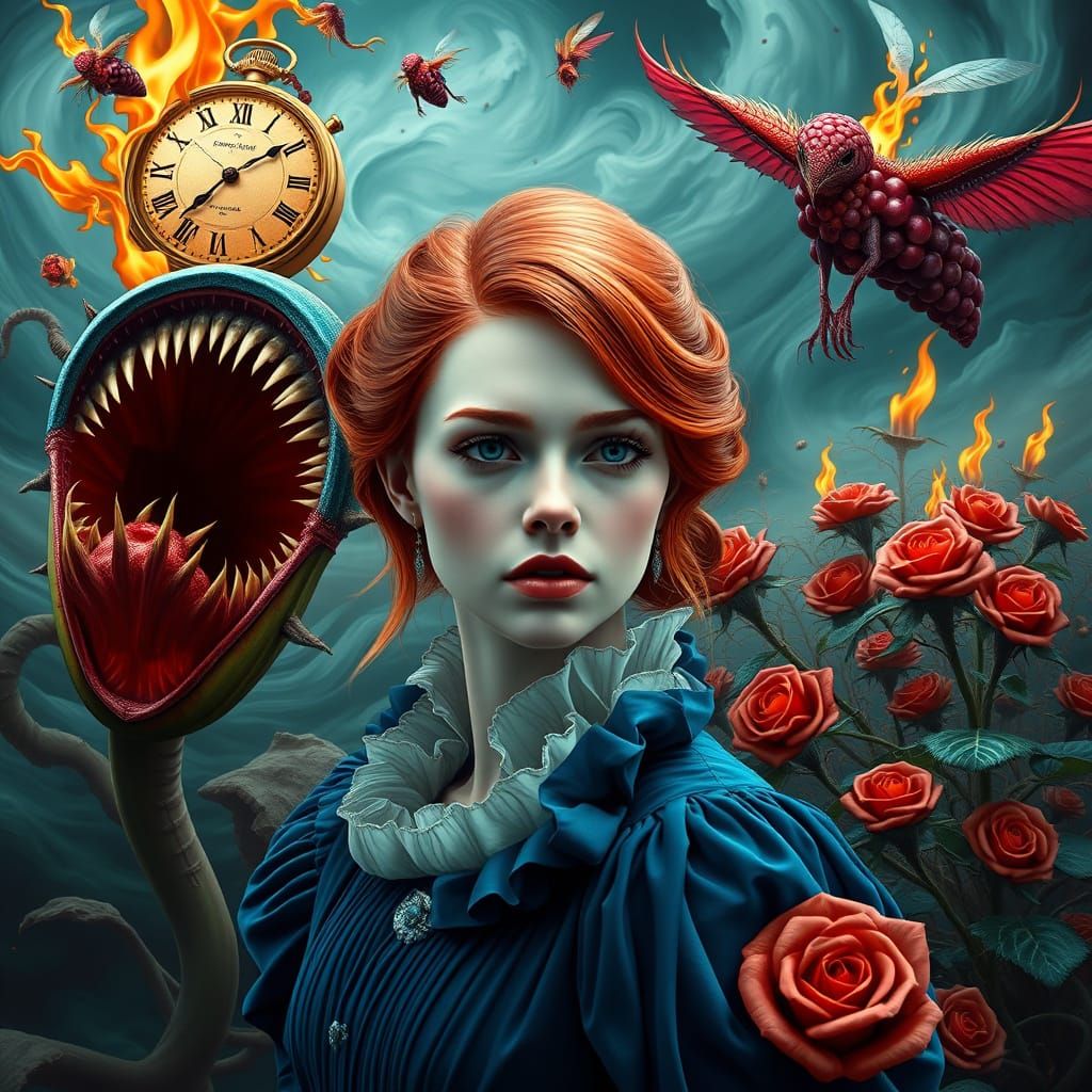 Ethereal Femme Fatale in a Dreamlike Landscape