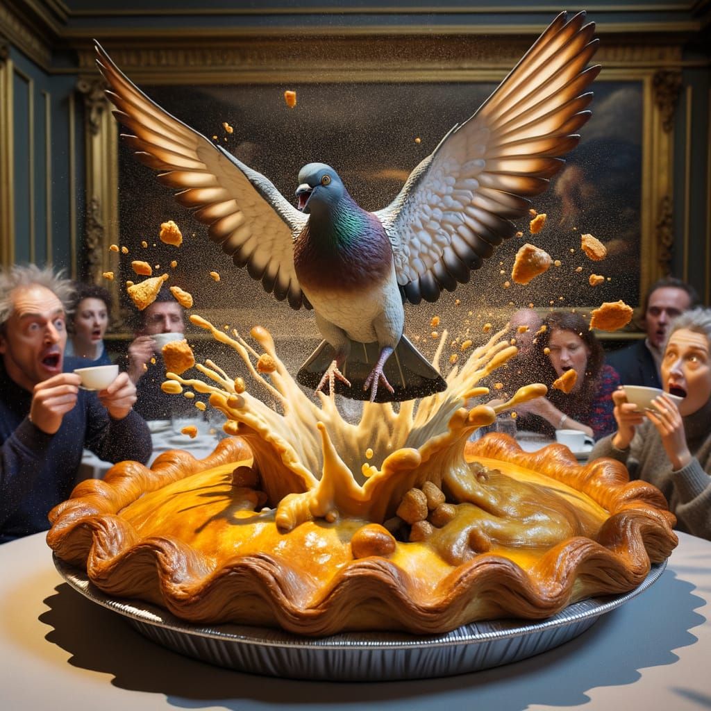 Pigeon Bursts From Pie in Restaurant Scene