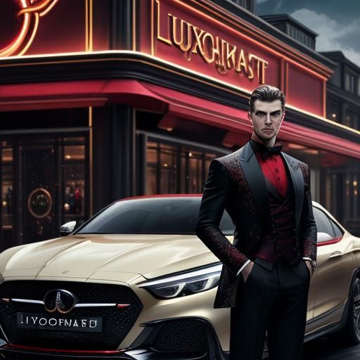 Valet Between Cars in Hyperrealistic Splash Art