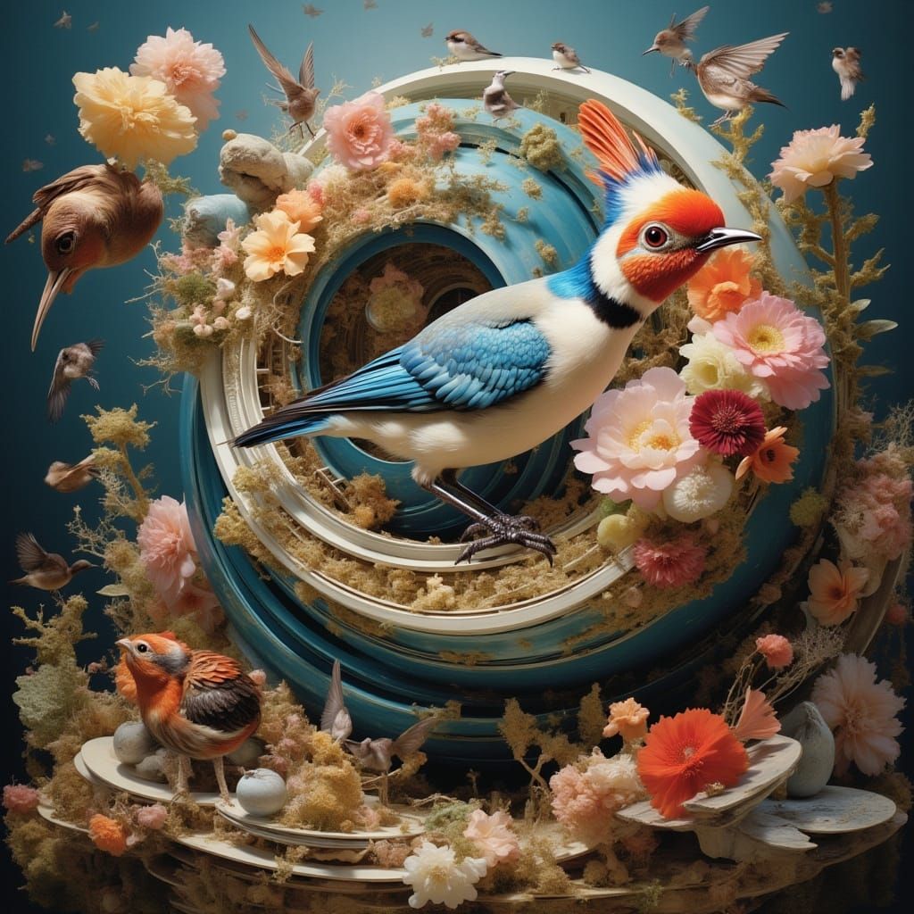 Surreal Bird and Submarine Encounter Hyperrealistic