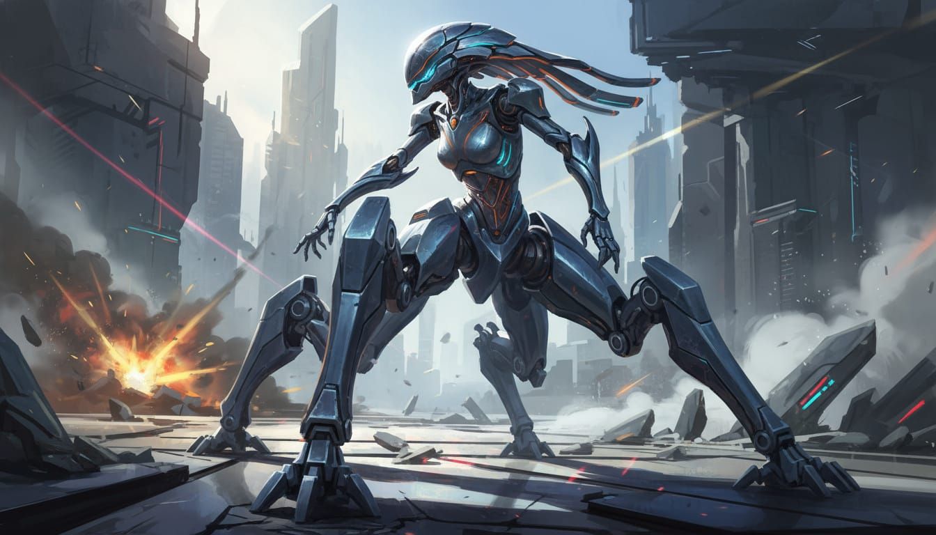 Sleek Quadruped Mech Girl in Dynamic Concept Art Style