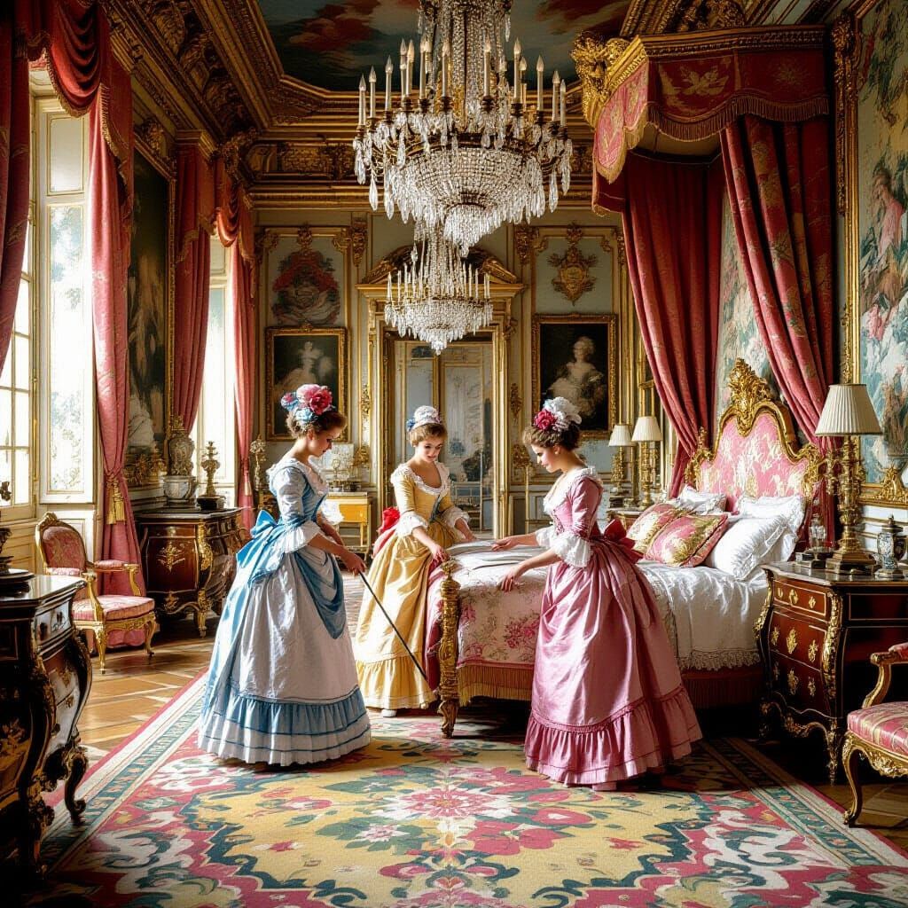 French Maids Clean King Louis XVI's Bedroom
