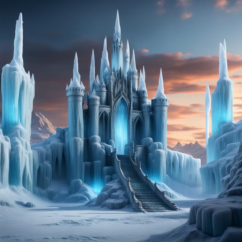 Fantastical Ice Castle Concept Art in 8k
