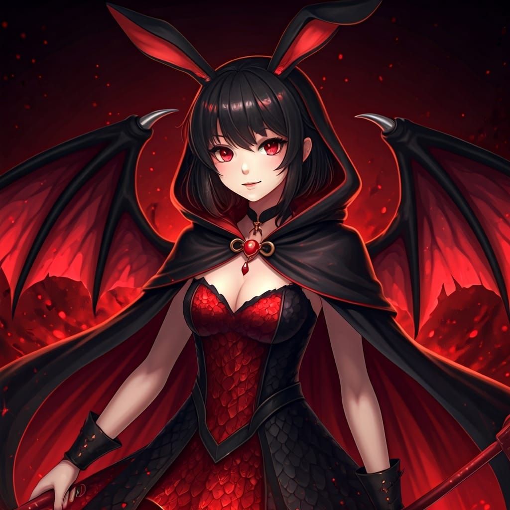 Anime Demon Girl with Dragon Scale Dress