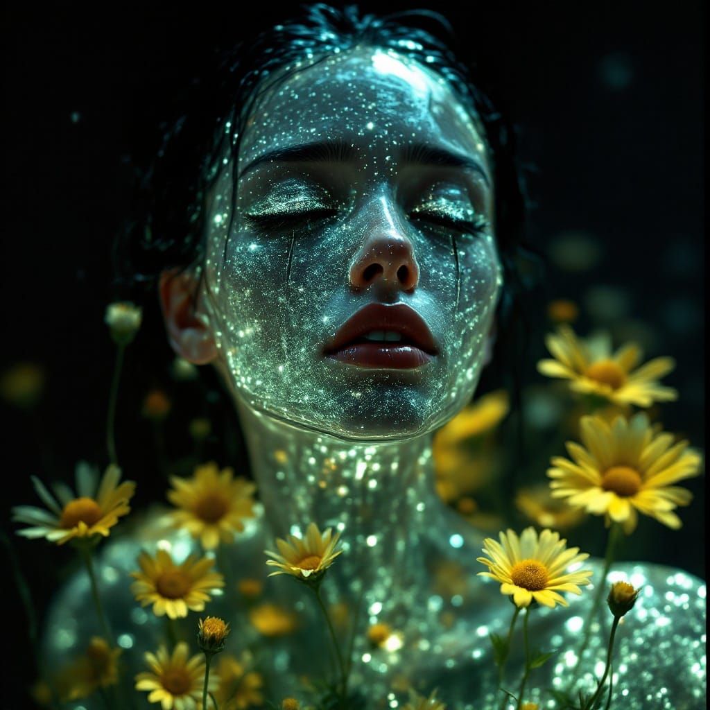 Ethereal Bioluminescent Woman in Dark, Cinematic Portraiture