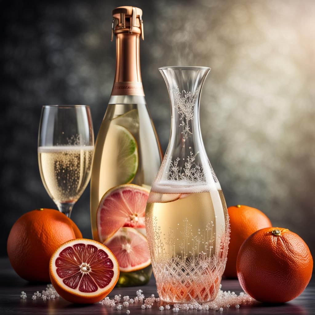 Hyperrealistic Carafe of Sparkling Elderflower and Blood Ora...